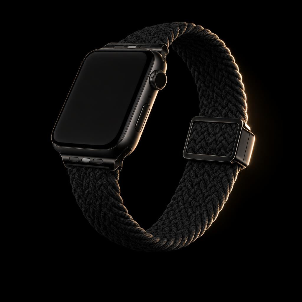 Malla Trenzada Magnética negra con Apple Watch de caja negra — Prestige Bands